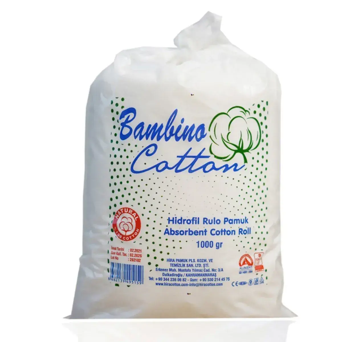 Bambino Cotton hidrofil rulo pamuk 1 kg ambalajı