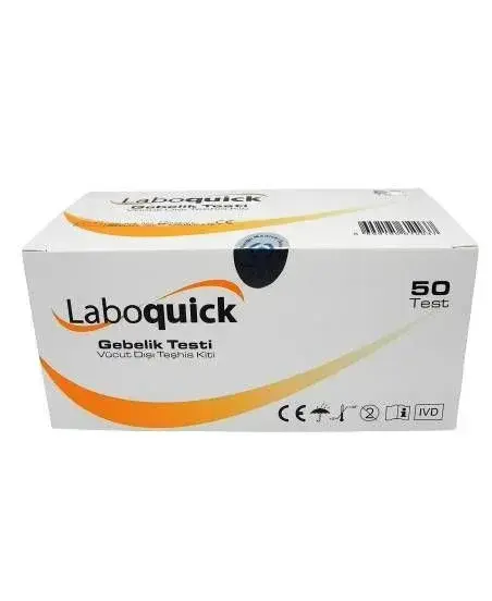 Laboquick hCG gebelik kaset testi 50 adet kutusu ön yüz