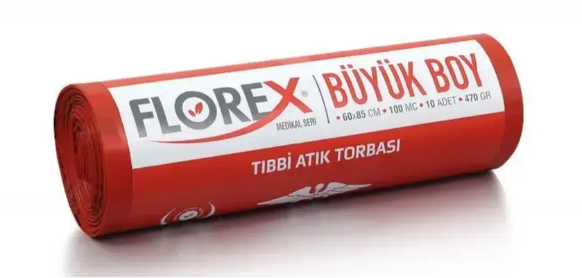 Florex tıbbi atık poşeti büyük boy 60 x 85 cm 10'lu rulo