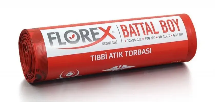 Florex tıbbi atık poşeti battal boy 72 x 95 cm 10'lu rulo