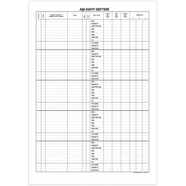 Aşı Kayıt Defteri 200 Sayfa