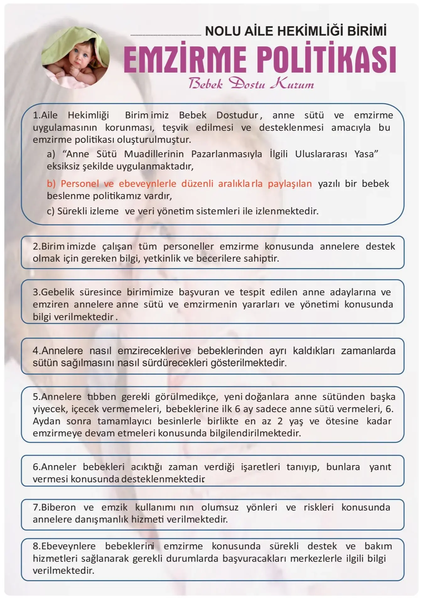 Bebek dostu kurum emzirme politikası PVC kaplı afiş