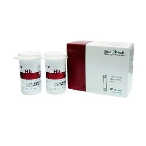 Benecheck hemoglobin ölçüm stribi kutusu ve şişeleri