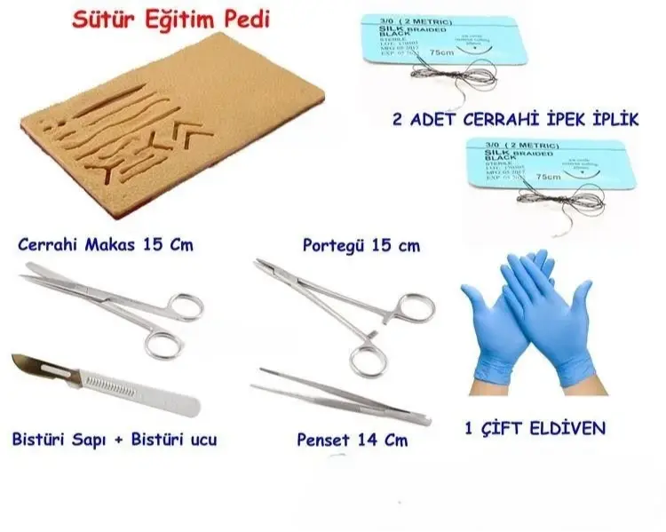 Rodus kesikli sütür eğitim seti cerrahi dikiş pratik seti